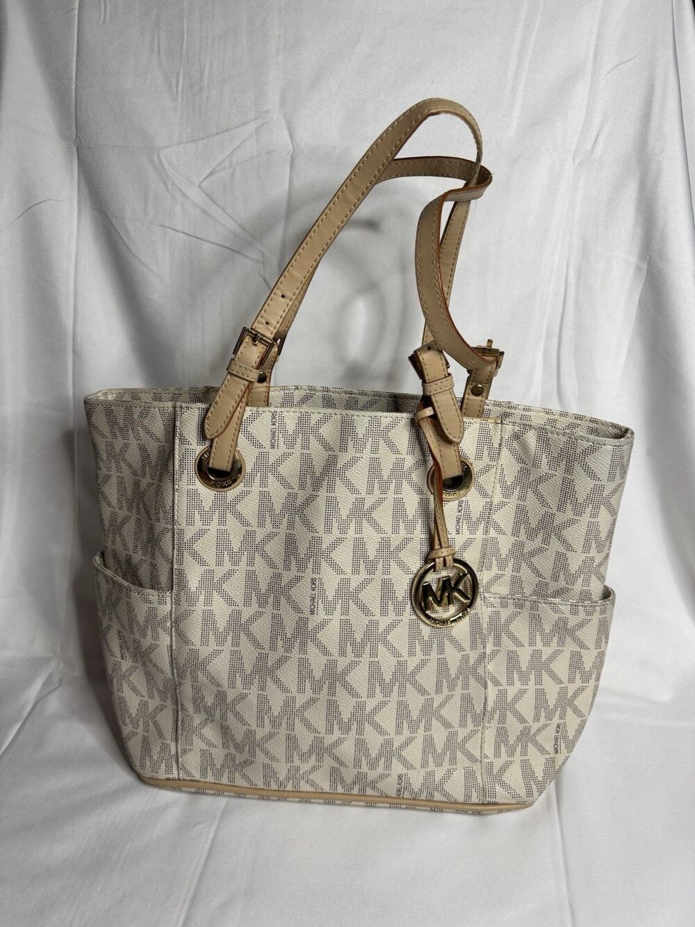 Michael Kors Large Vanilla Signature Tote Shoulder Bag with 3 Compartments